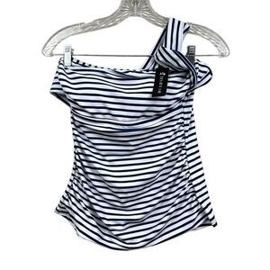 Tempt Me‎ Womens Tankini Swim Top One Shoulder Stretch Stripe Blue White Size S